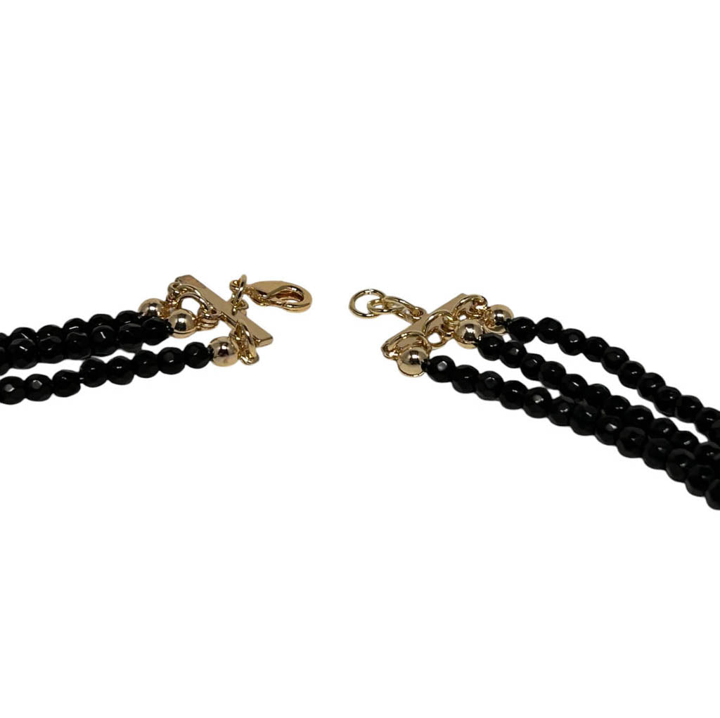 Three Strands Black Onyx, And Amethyst With Amethyst pendant