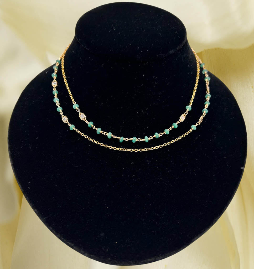 Two Strands Green Peridot Necklace With Gold Filled Chain