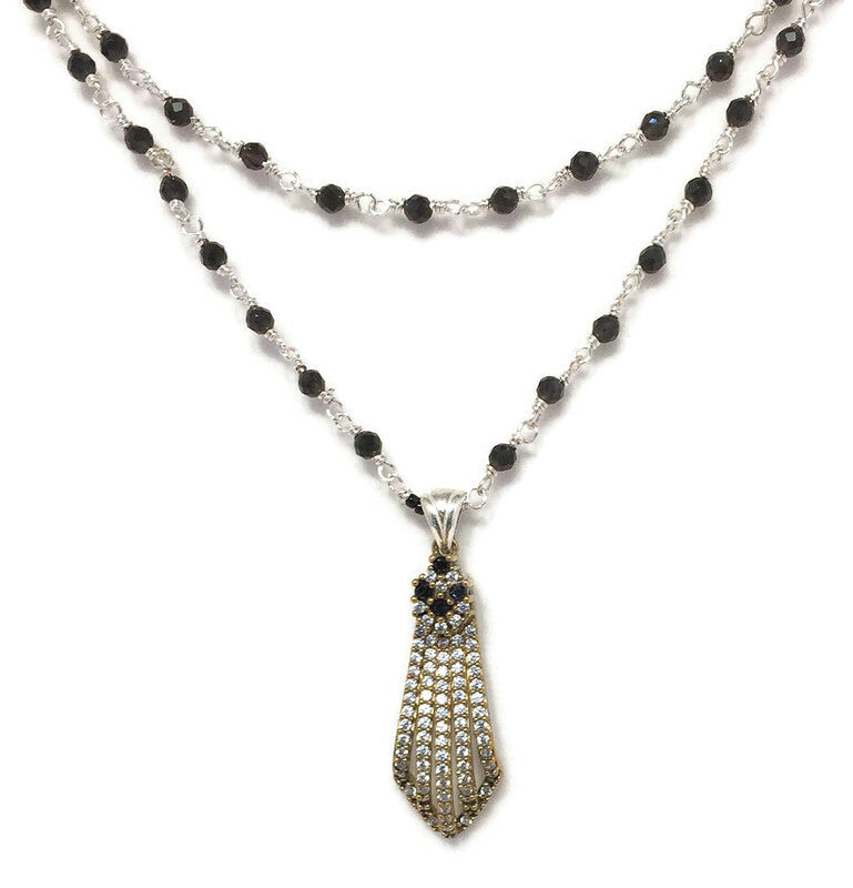 Two Strands Wire wrapped, Black Onyx With Pendant