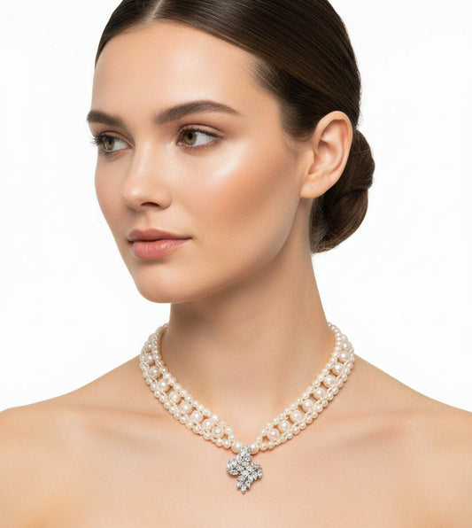 Elegant Pearl Necklace With Topaz Pendant