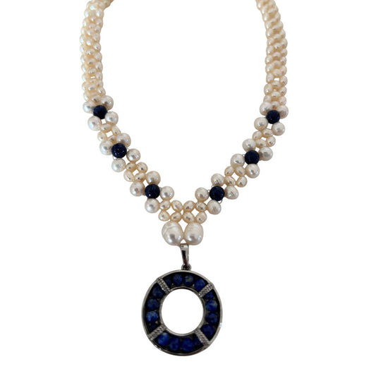 Elegant Pearl, And Lapis Lazuli Necklace With Lapis Lazuli Pendant
