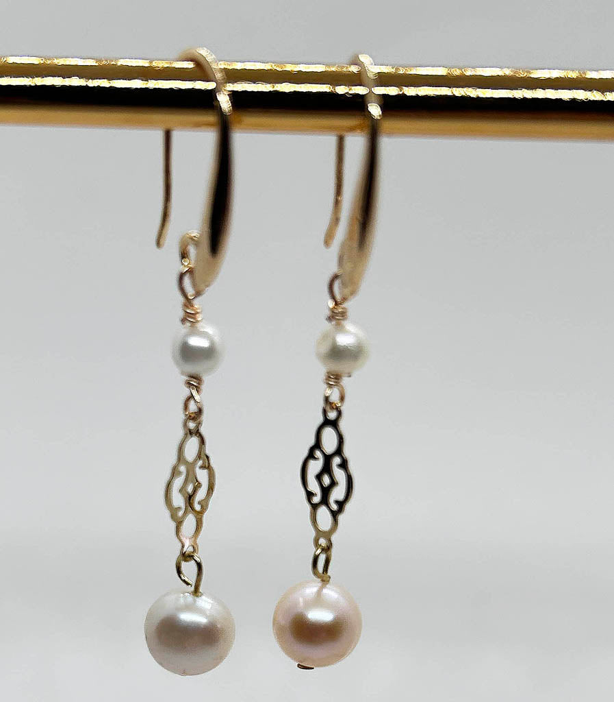 Pearl, And Gold Plated, Dangle Earrings