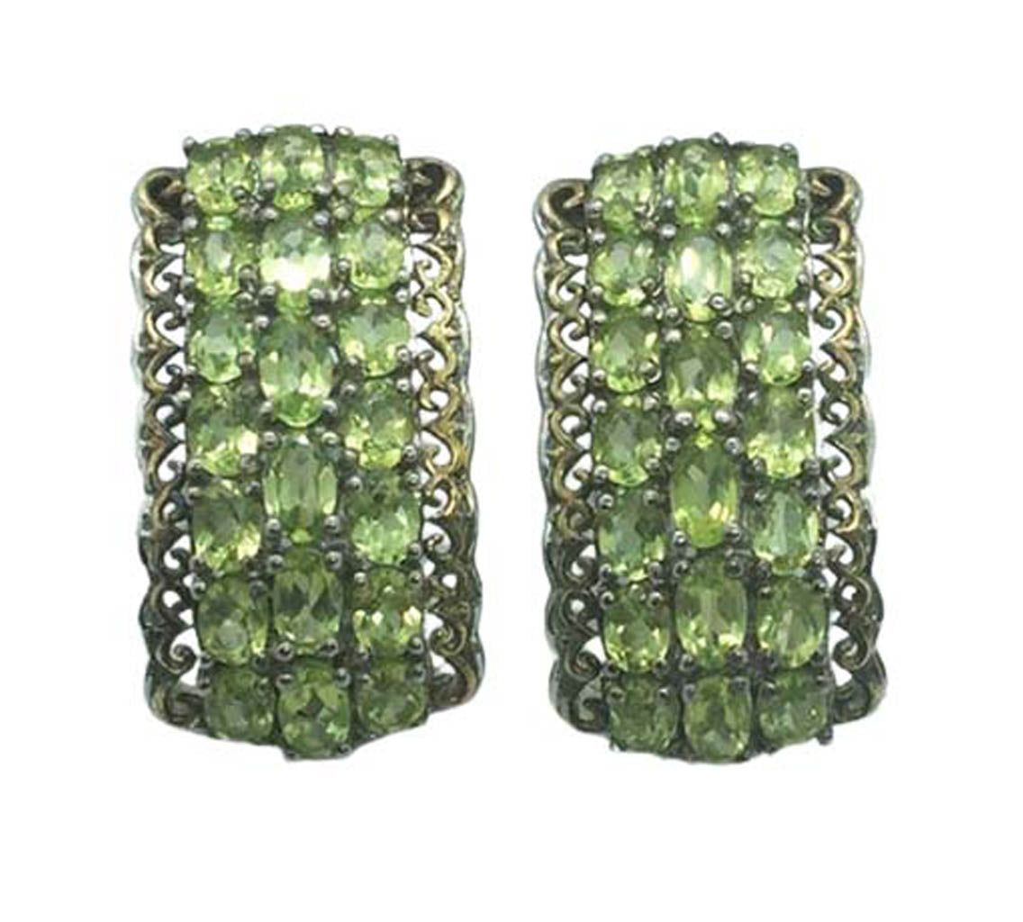 Peridot Earrings in Platinum Overlay S. S.