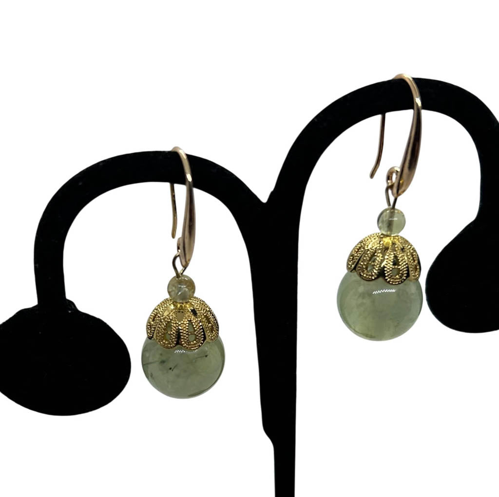 Stylish Green Stone, And Gold Plated Earrings