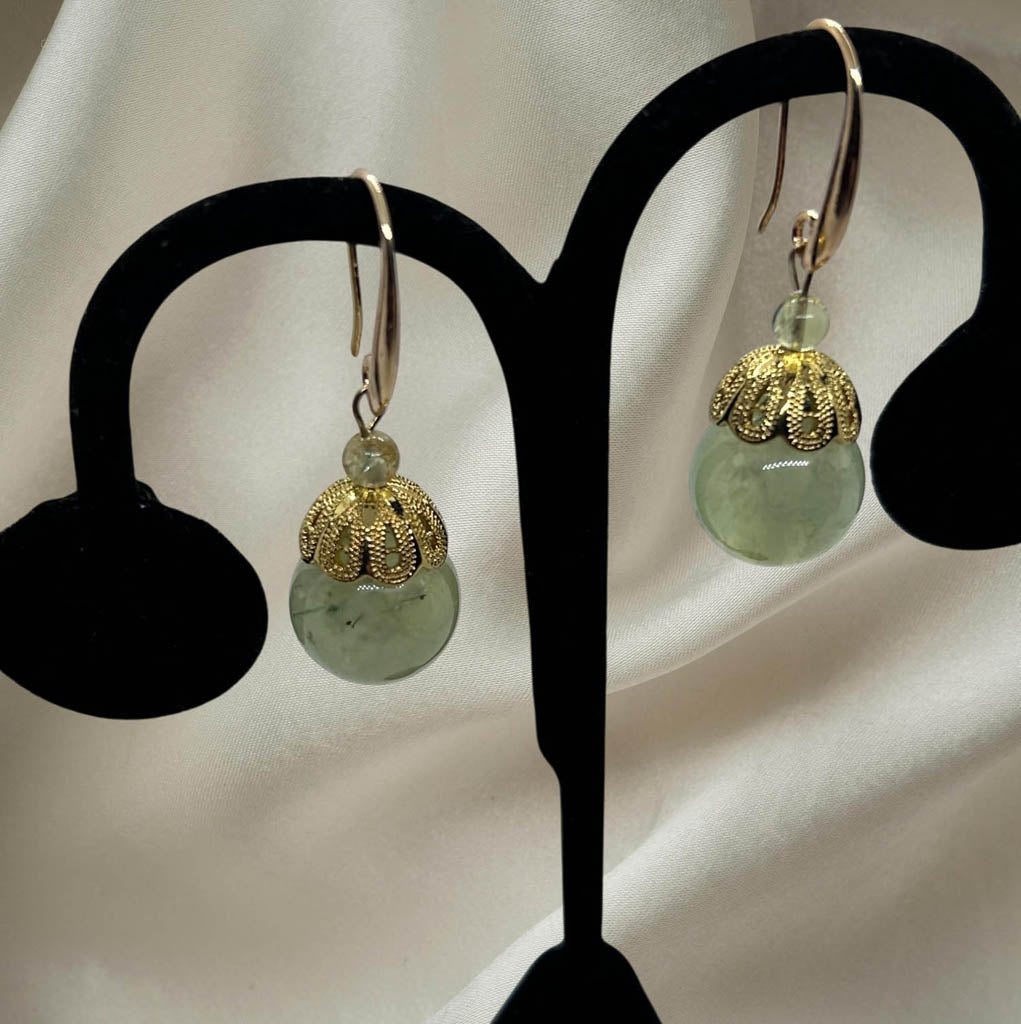 Stylish Green Stone, And Gold Plated Earrings