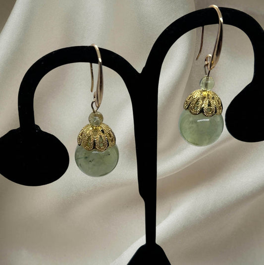 Stylish Green Stone, And Gold Plated Earrings