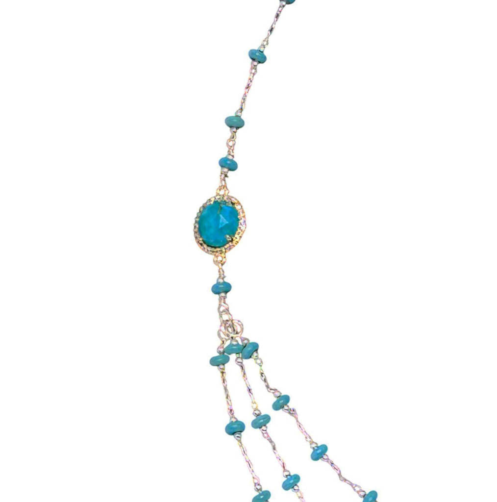 Three Strands Natural Turquoise, And Sterling Silver Necklace