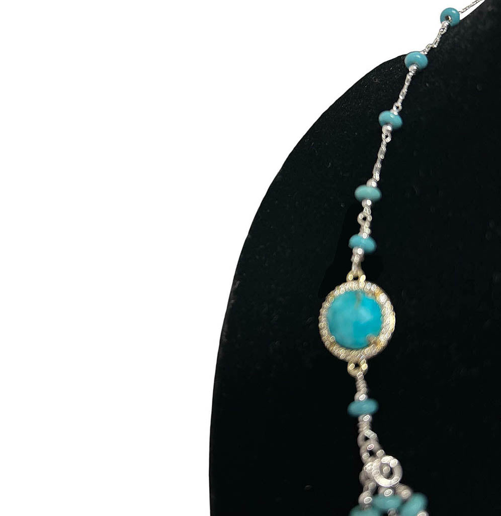 Three Strands Natural Turquoise, And Sterling Silver Necklace