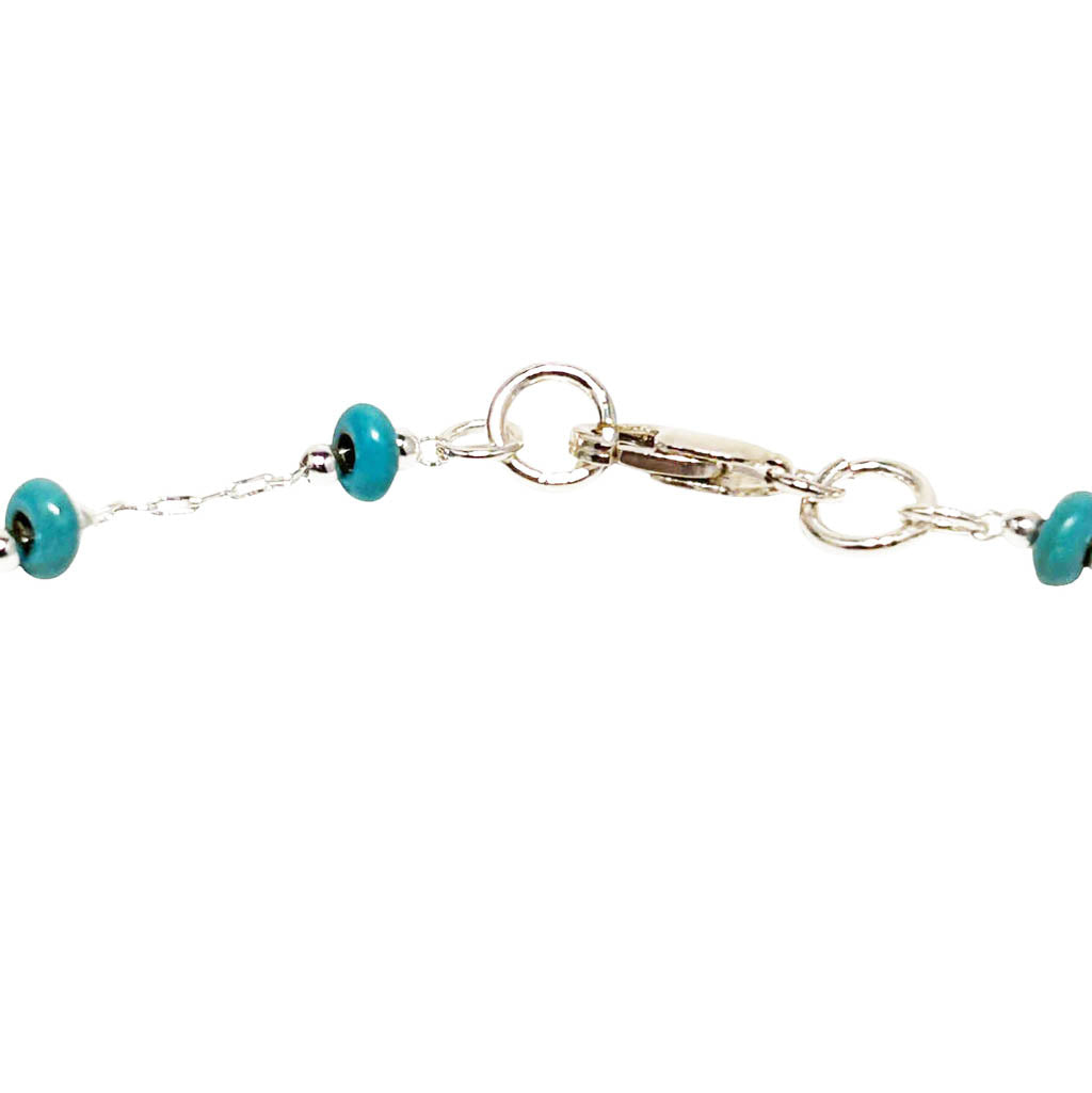 Three Strands Natural Turquoise, And Sterling Silver Necklace
