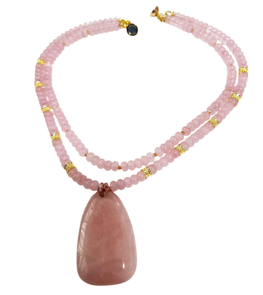 Two Strands Stylish Rose Quartz, With Rose Quartz Pendant