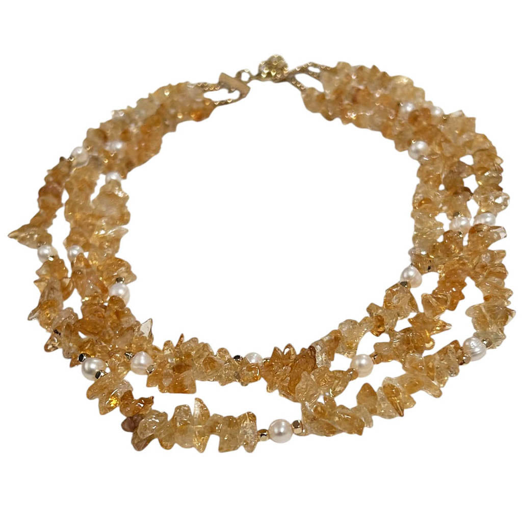 Three Strands Citrine, and Pearl Necklace