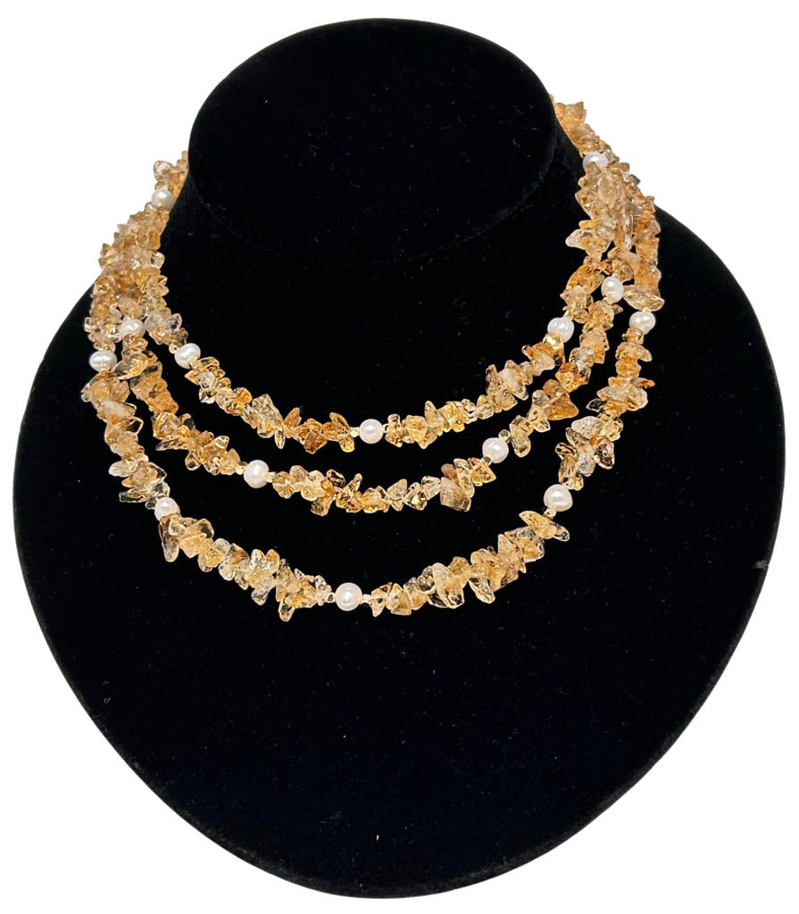 Three Strands Citrine, and Pearl Necklace
