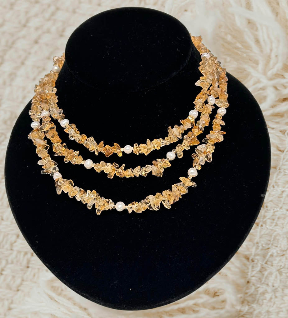 Three Strands Citrine, and Pearl Necklace
