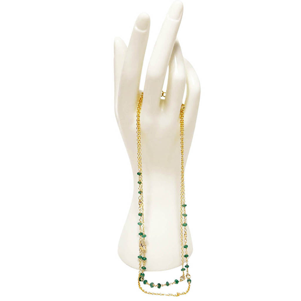 Two Strands Green Peridot Necklace With Gold Filled Chain