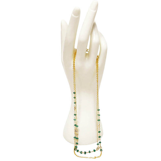 Two Strands Green Peridot Necklace With Gold Filled Chain
