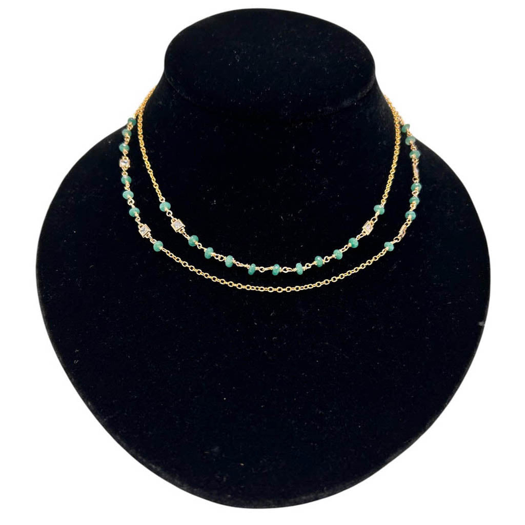 Two Strands Green Peridot Necklace With Gold Filled Chain