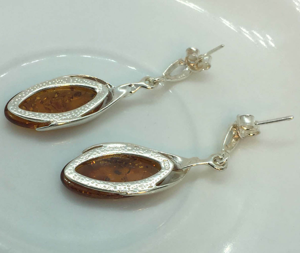 Baltic Amber Drop Earrings And Sterling Silver