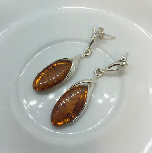 Baltic Amber Drop Earrings And Sterling Silver