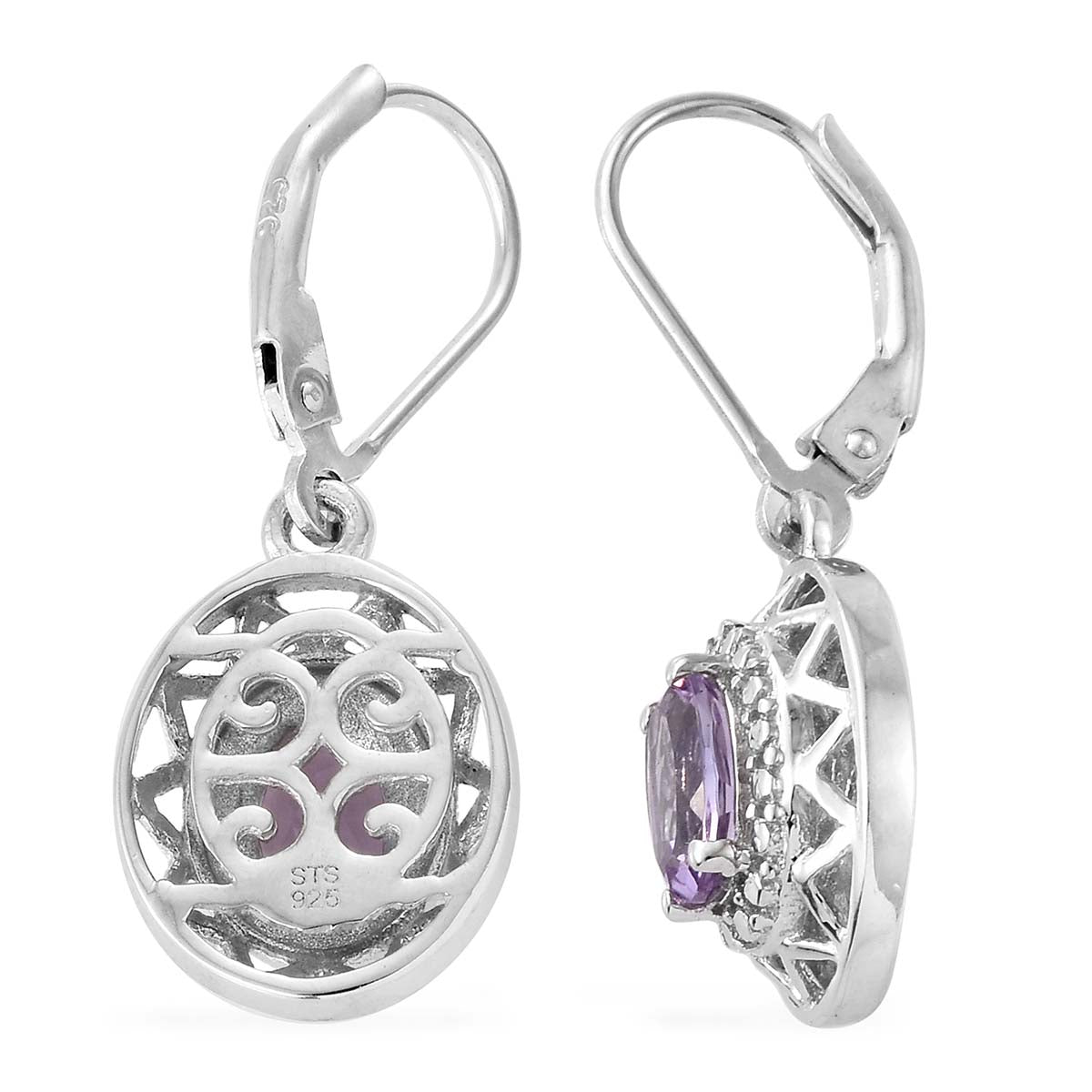 Amethyst With Platinum Over Sterling Silver Earrings