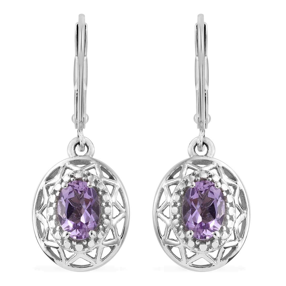 Amethyst With Platinum Over Sterling Silver Earrings