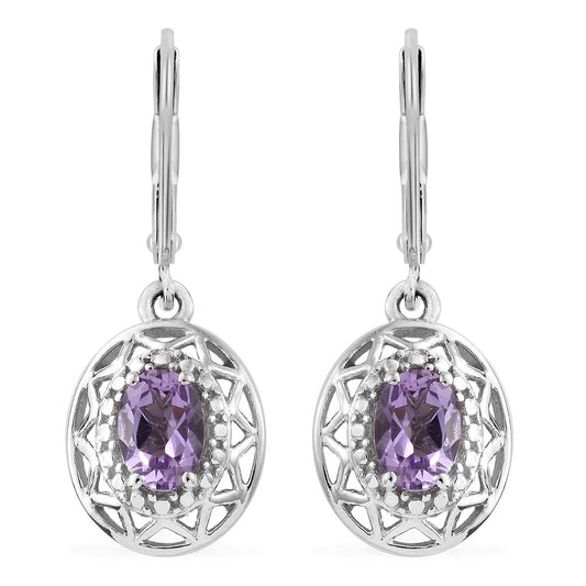 Amethyst With Platinum Over Sterling Silver Earrings