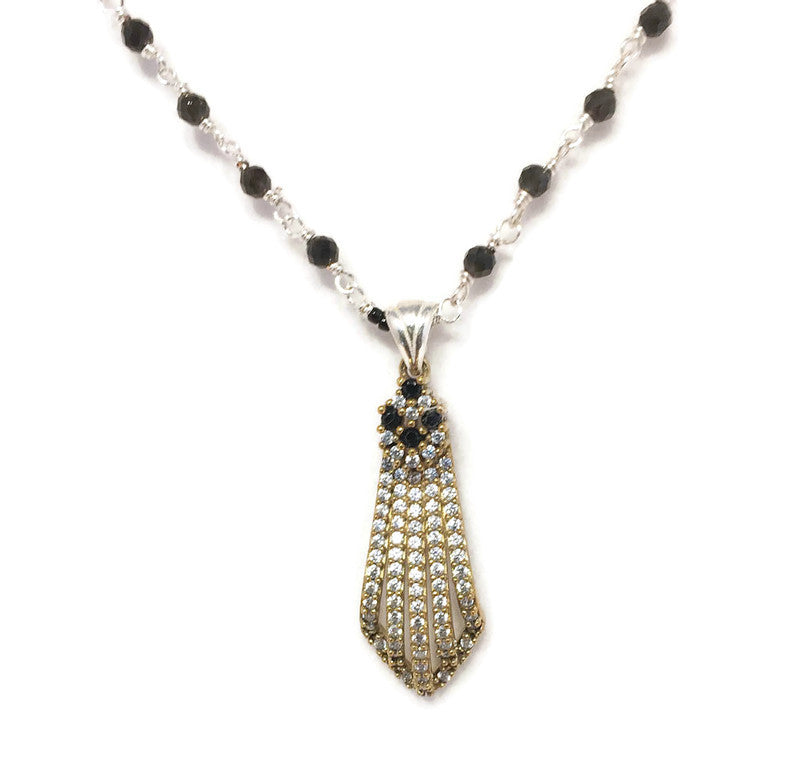 Two Strands Wire wrapped, Black Onyx With Pendant