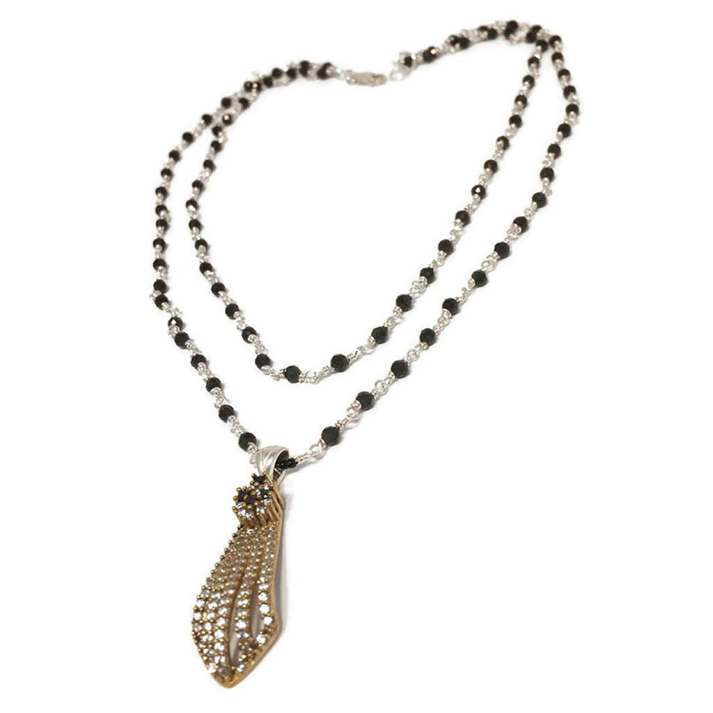 Two Strands Wire wrapped, Black Onyx With Pendant