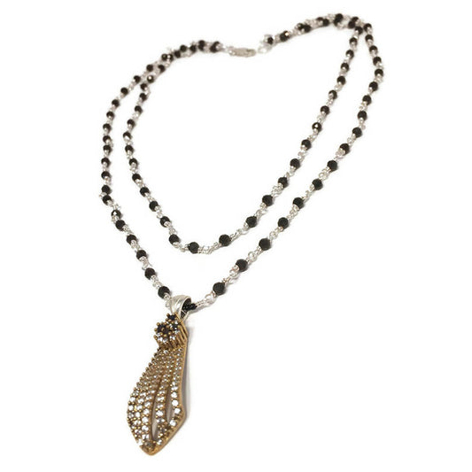 Two Strands Wire wrapped, Black Onyx With Pendant