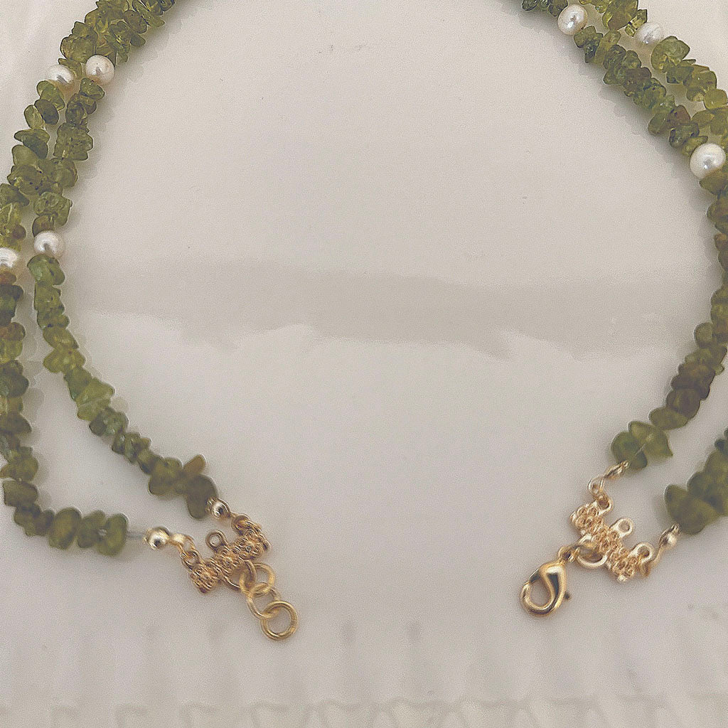 Two strands peridot, and pearl Necklace