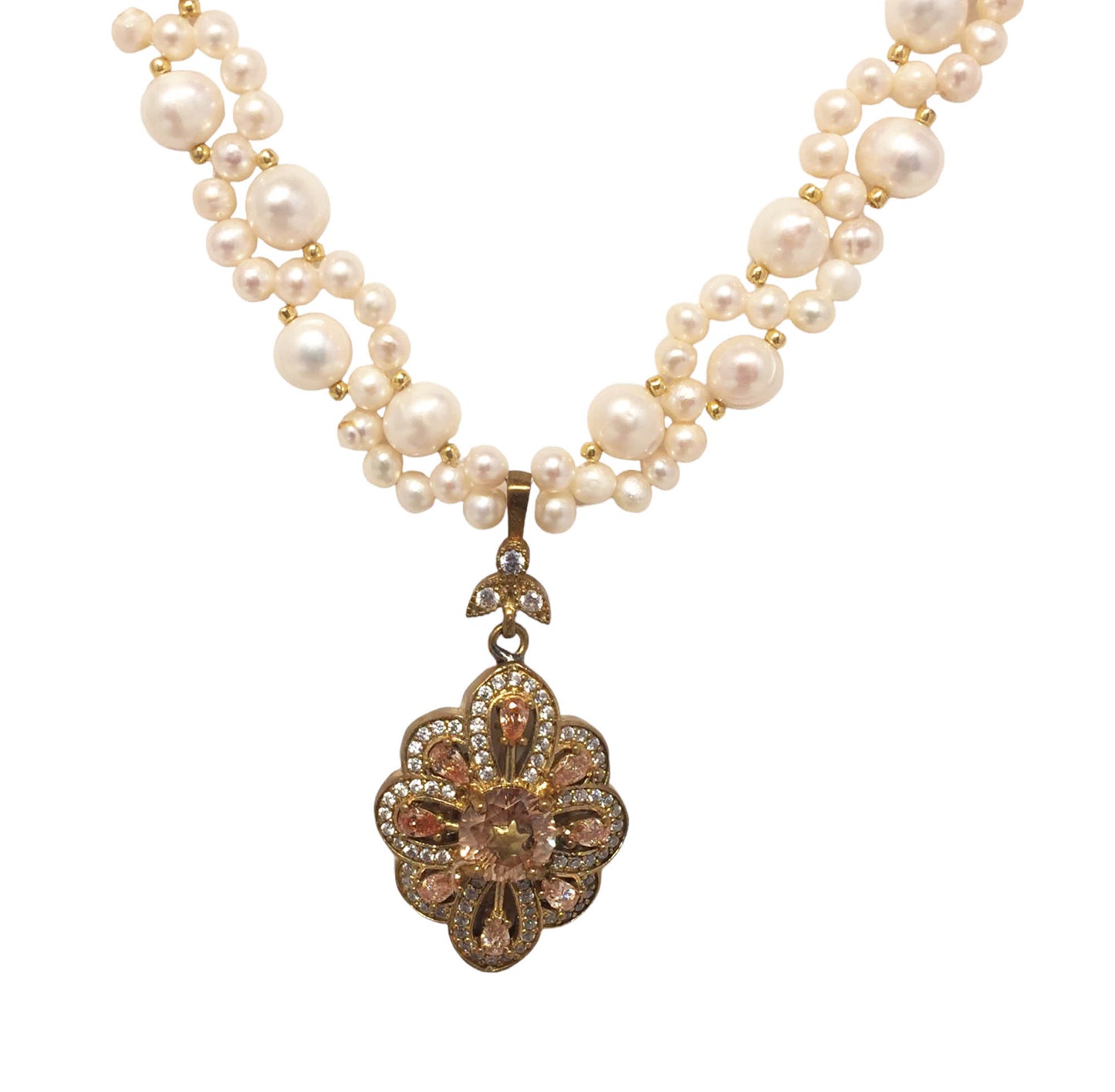 Stylish Pearl Necklace, With Golden Color Topaz  Pendant