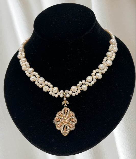 Stylish Pearl Necklace, With Golden Color Topaz  Pendant