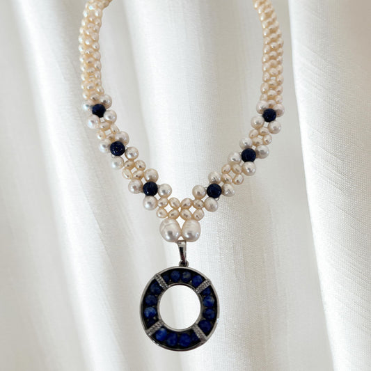 Elegant Pearl, And Lapis Lazuli Necklace With Lapis Lazuli Pendant