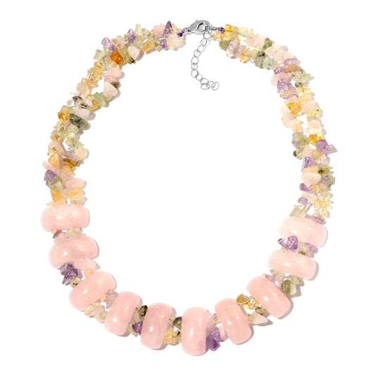 Large Rose Quartz, And Multi Gemstone Necklace