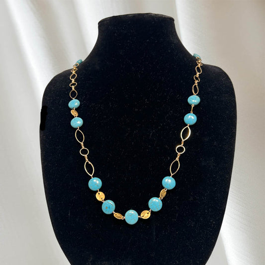 Long, Turquoise, And Gold Plated Necklace