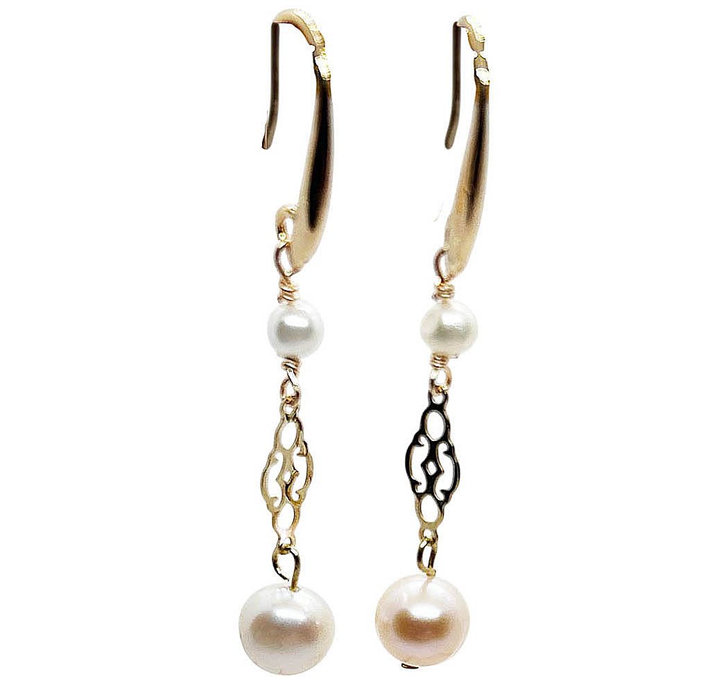 Pearl, And Gold Plated, Dangle Earrings