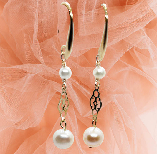 Pearl, And Gold Plated, Dangle Earrings