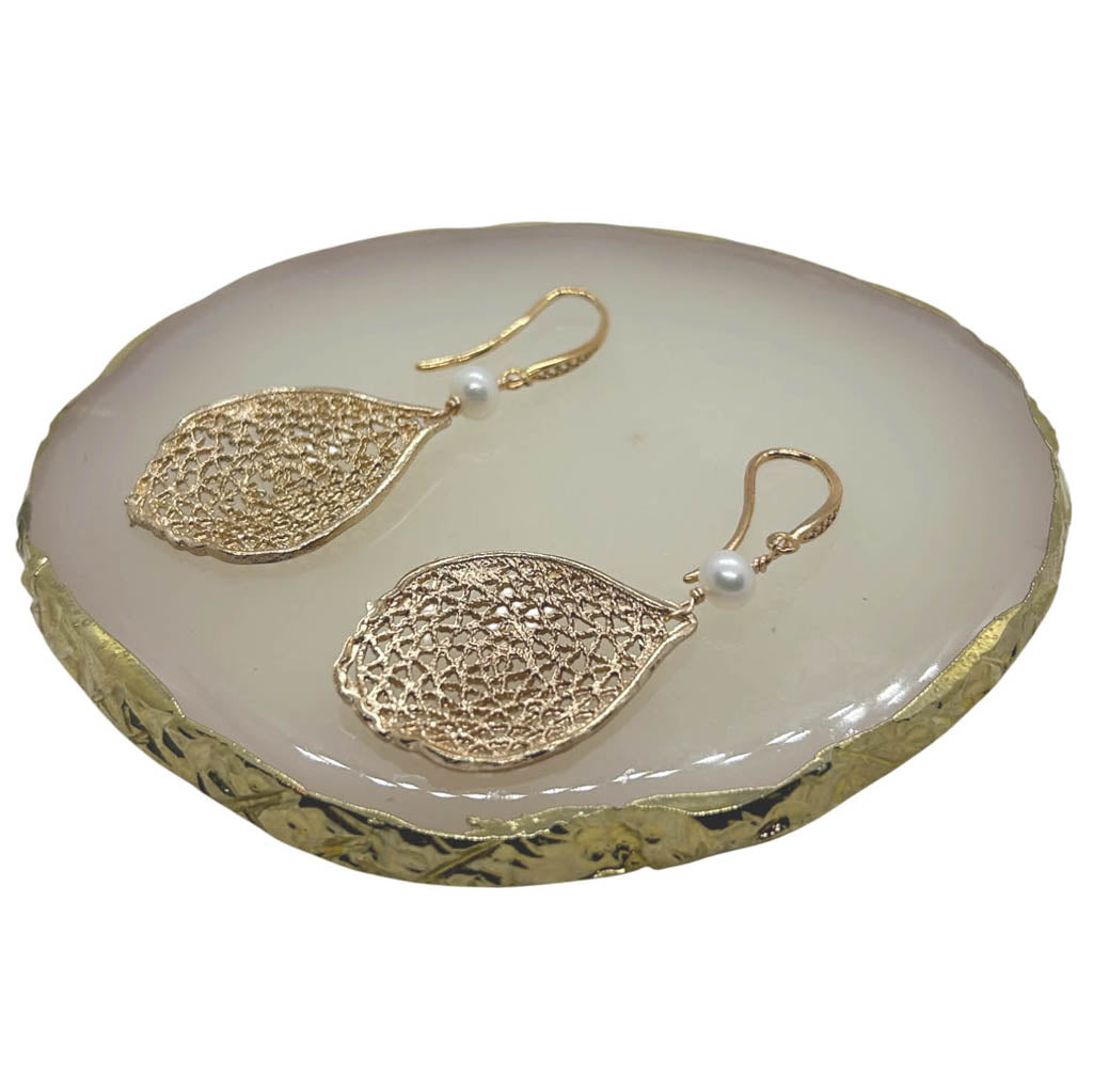 Mesh Design Drop And  Pearl Earrings