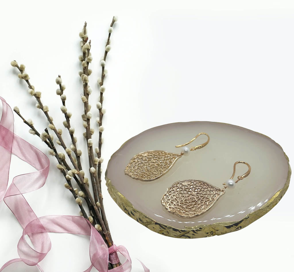 Mesh Design Drop And  Pearl Earrings