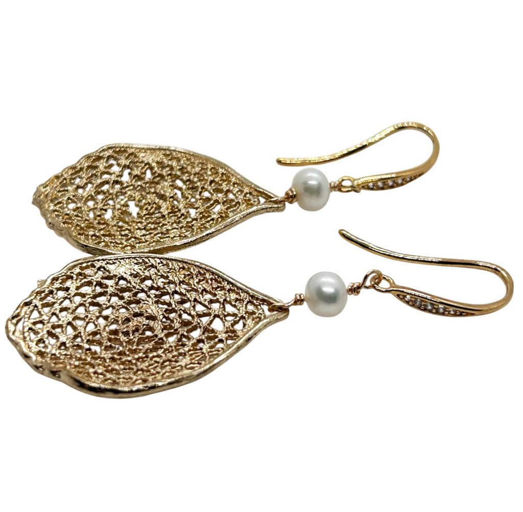 Mesh Design Drop And  Pearl Earrings