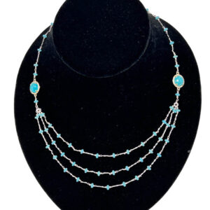Three Strands Natural Turquoise, And Sterling Silver Necklace