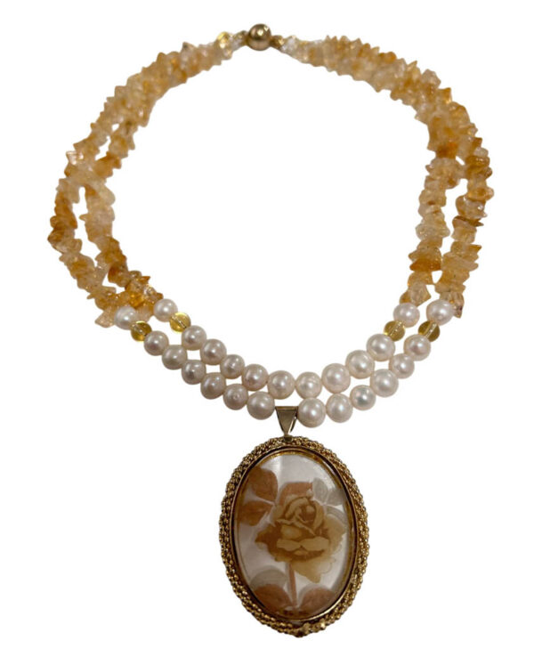 Two Strands Citrine, and Pearl Necklace, With Antique Pendant - Image 6