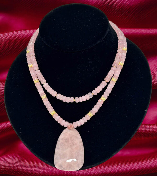 Two Strands Stylish Rose Quartz, With Rose Quartz Pendant