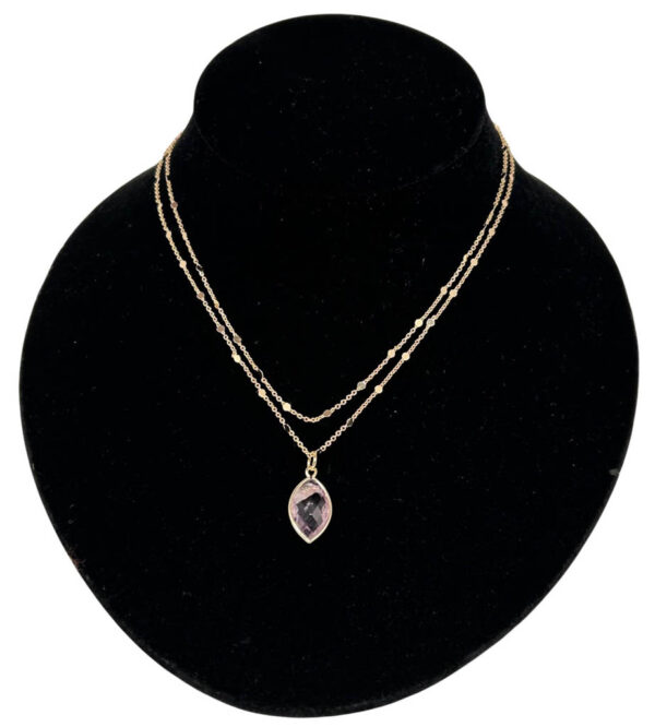 Two Strands Gold Plated Necklace With Amethyst Drop - Image 3