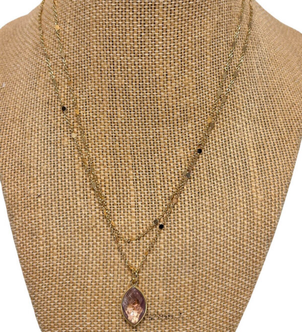 Two Strands Gold Plated Necklace With Amethyst Drop - Image 5