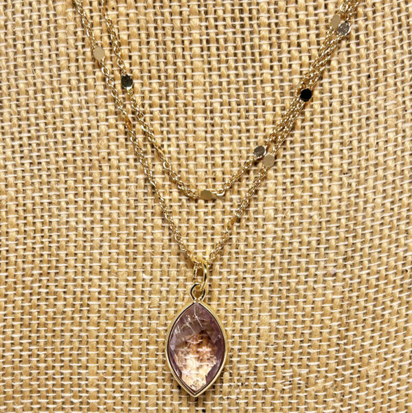 Two Strands Gold Plated Necklace With Amethyst Drop - Image 4