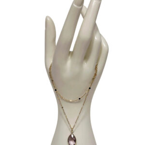 Two Strands Gold Plated Necklace With Amethyst Drop