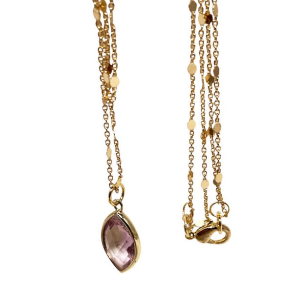 Two Strands Gold Plated Necklace With Amethyst Drop - Image 2